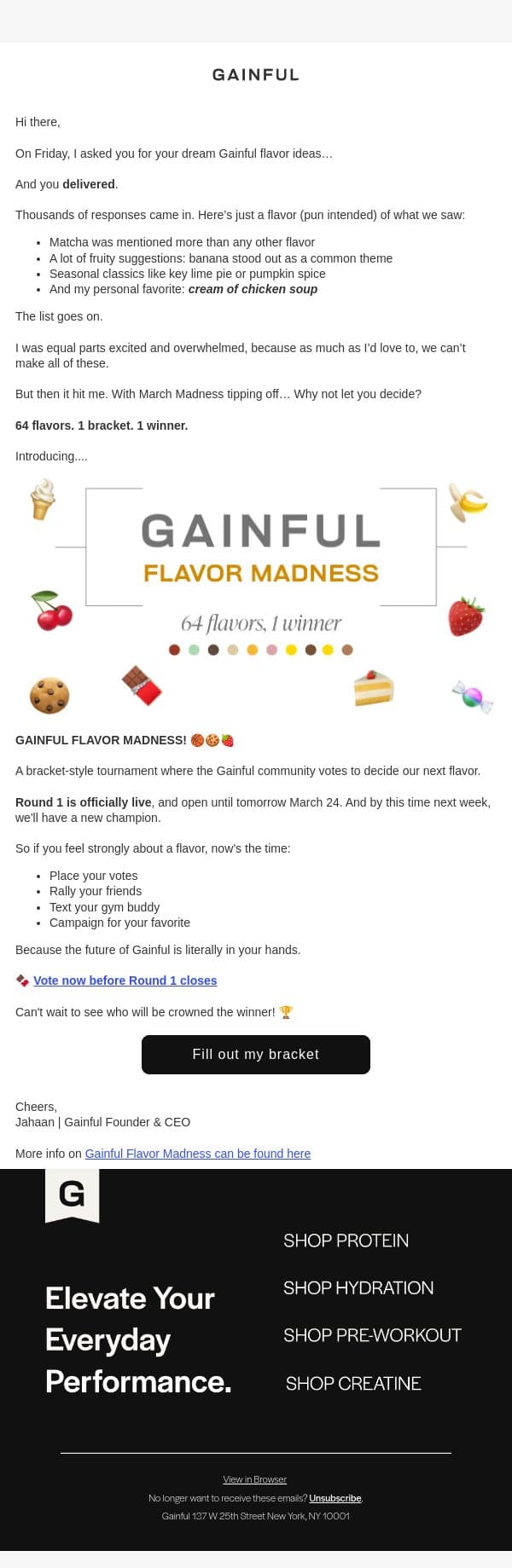 Vote For Gainful's Next Flavor 🏆 email from Gainful screenshot