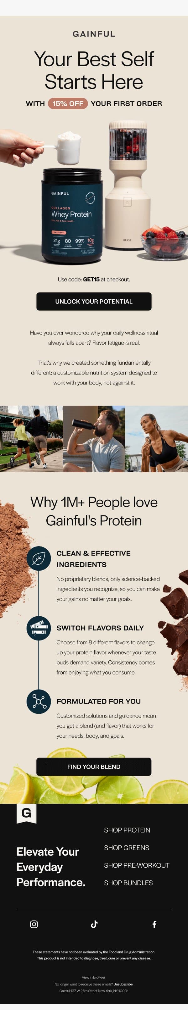 Fuel Your Wellness Journey with 15% Off email from Gainful screenshot