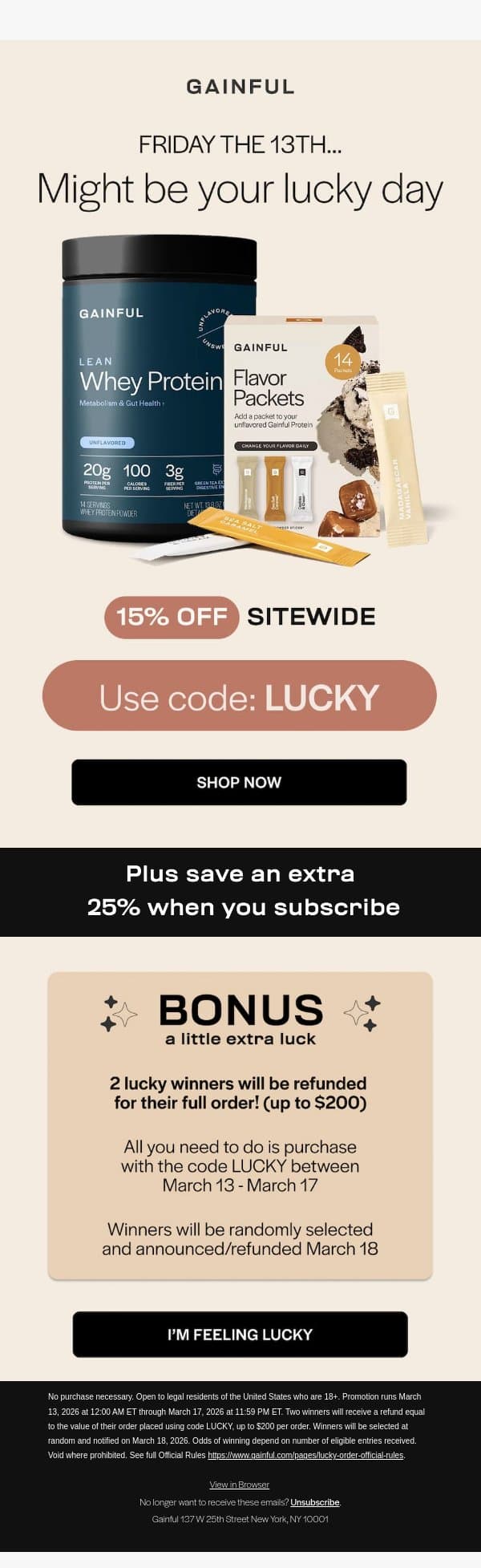 It's Friday the 13th... but you're in luck! email from Gainful screenshot