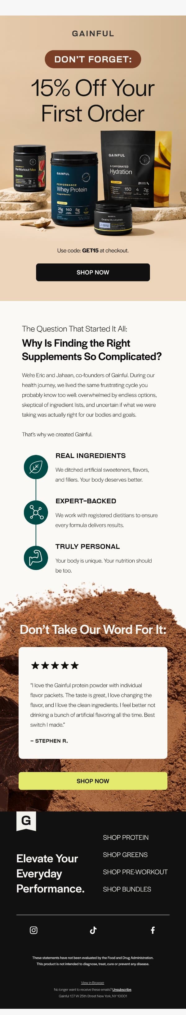 Finding the Right Supplements Shouldn’t be Hard email from Gainful screenshot