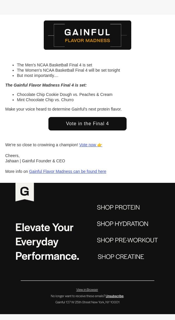Vote for Gainful's Next Flavor: Final 4 is set email from Gainful screenshot