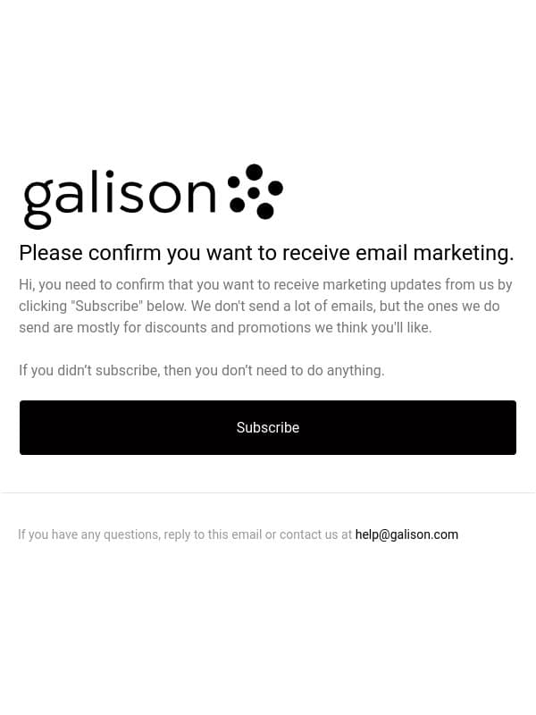 Confirm you want to receive email marketing email from Galison screenshot
