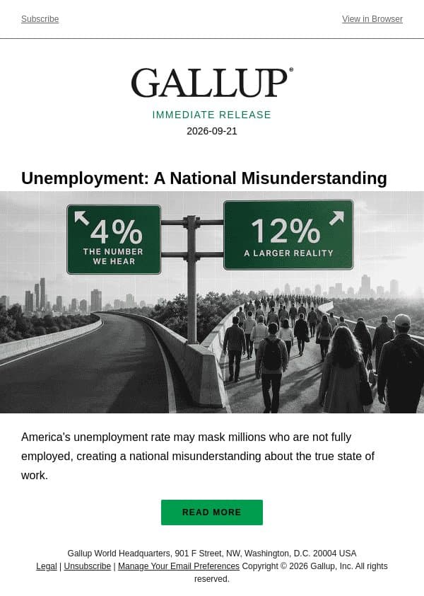 Unemployment: A National Misunderstanding email from Gallup screenshot