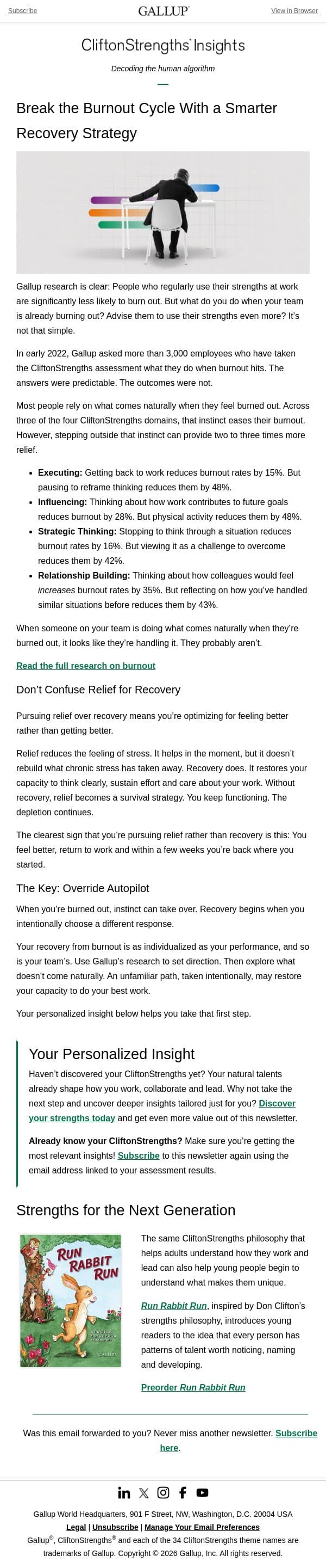 Your Instincts May Not Fix Burnout email from Gallup screenshot