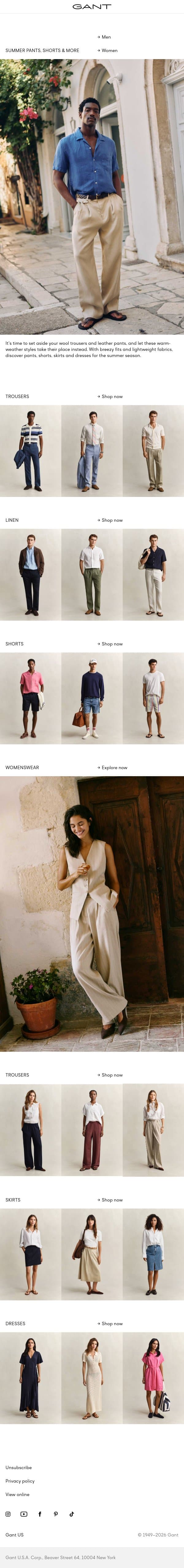New pants, shorts & more email from Gant screenshot