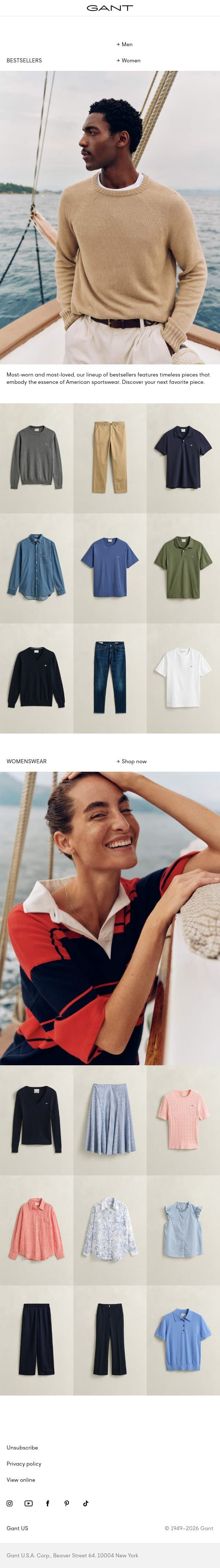 The bestselling lineup email from Gant screenshot