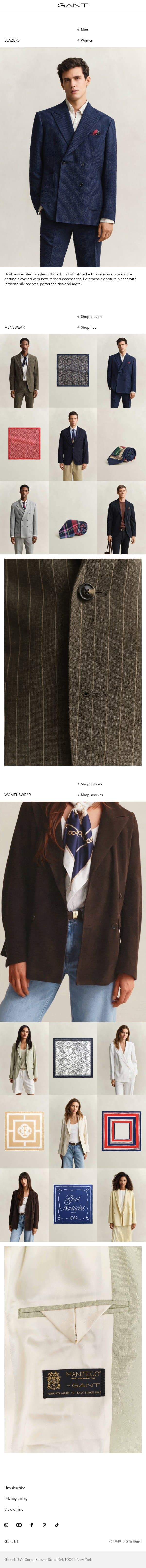 Iconic blazers email from Gant screenshot