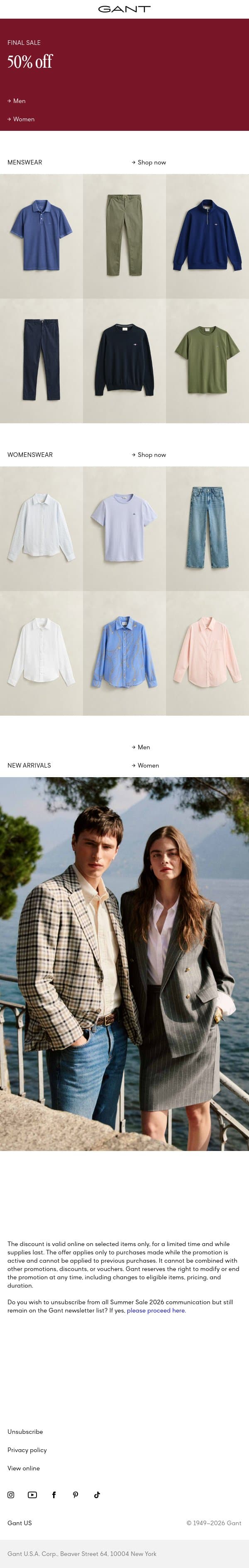 The sale of the season email from Gant screenshot