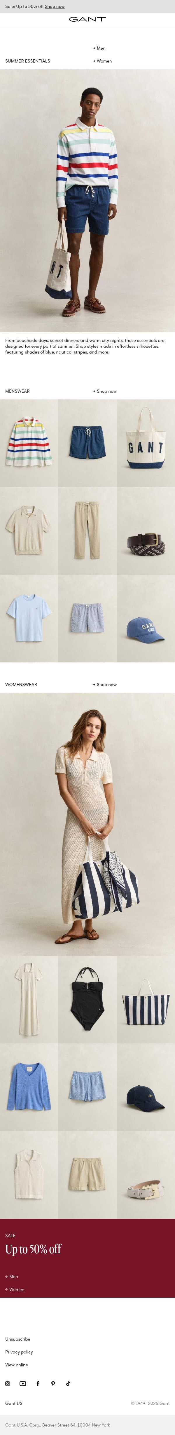 Summer essentials email from Gant screenshot