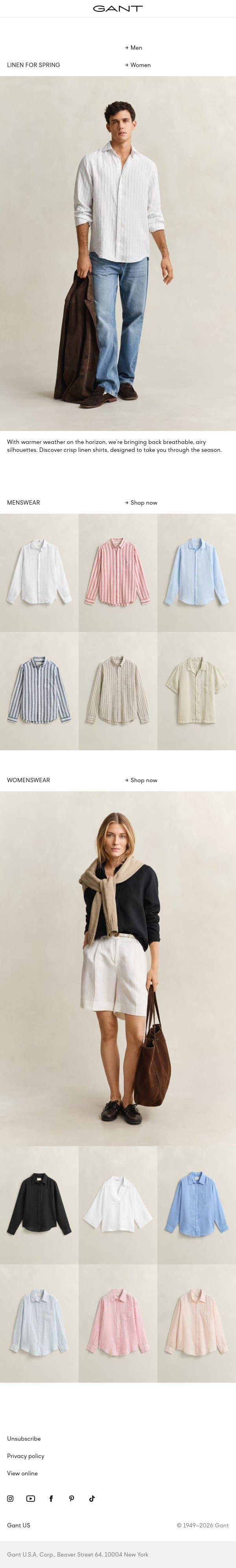 Linen for spring email from Gant screenshot