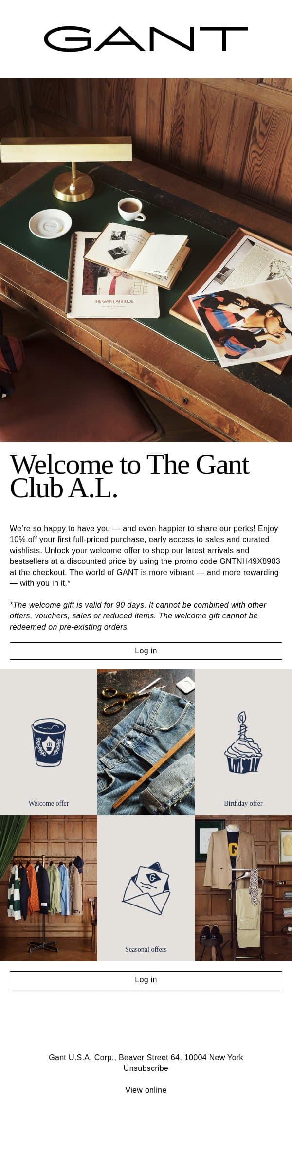 Welcome to The Gant Club email from Gant screenshot