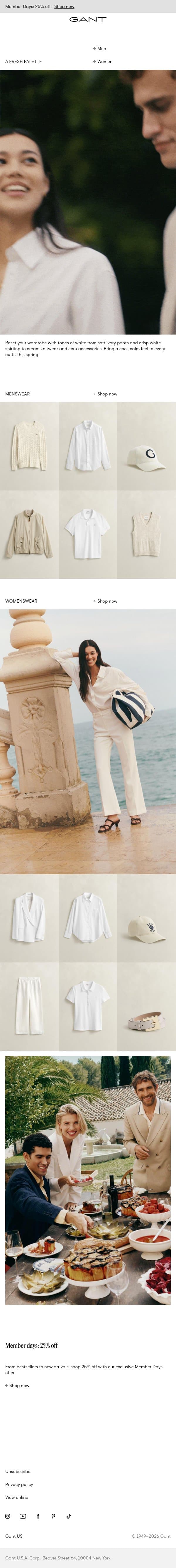Color focus: White email from Gant screenshot
