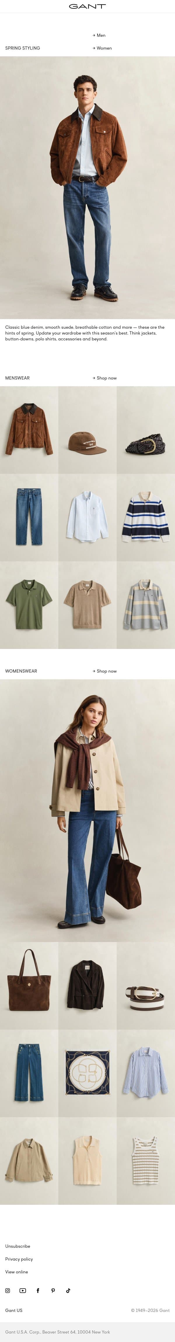 Hints of spring email from Gant screenshot