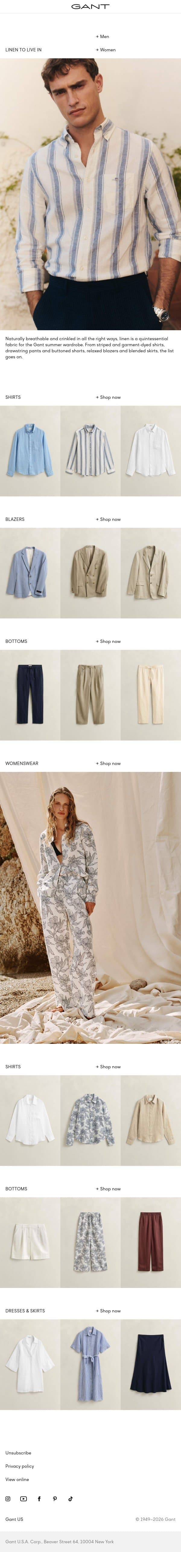 Linen to live in email from Gant screenshot