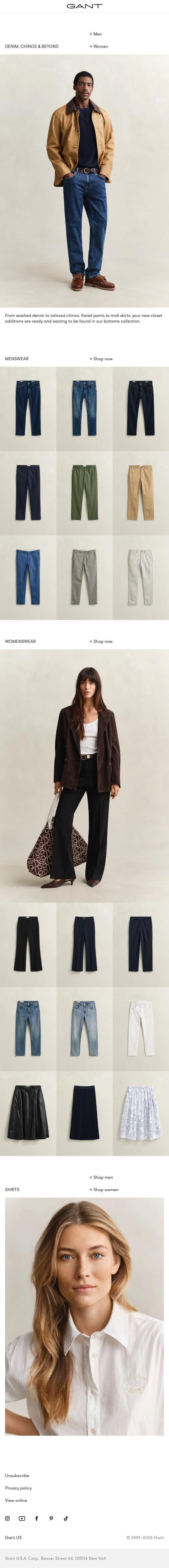 Denim, chinos & beyond email from Gant screenshot