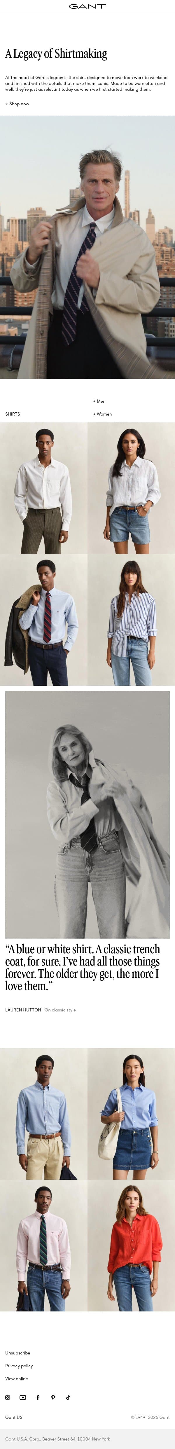 A Legacy of Shirtmaking email from Gant screenshot