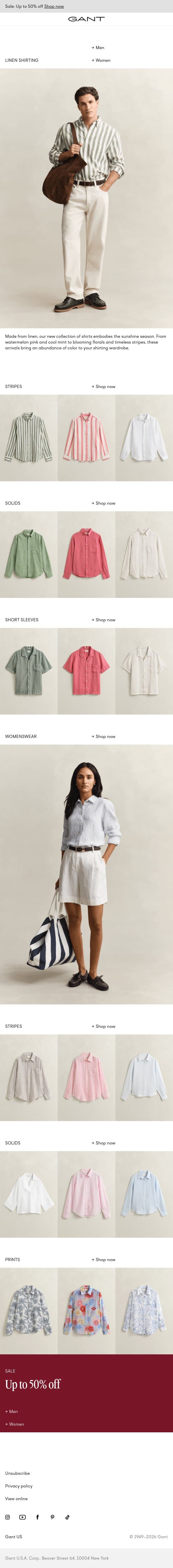 Linen shirting email from Gant screenshot