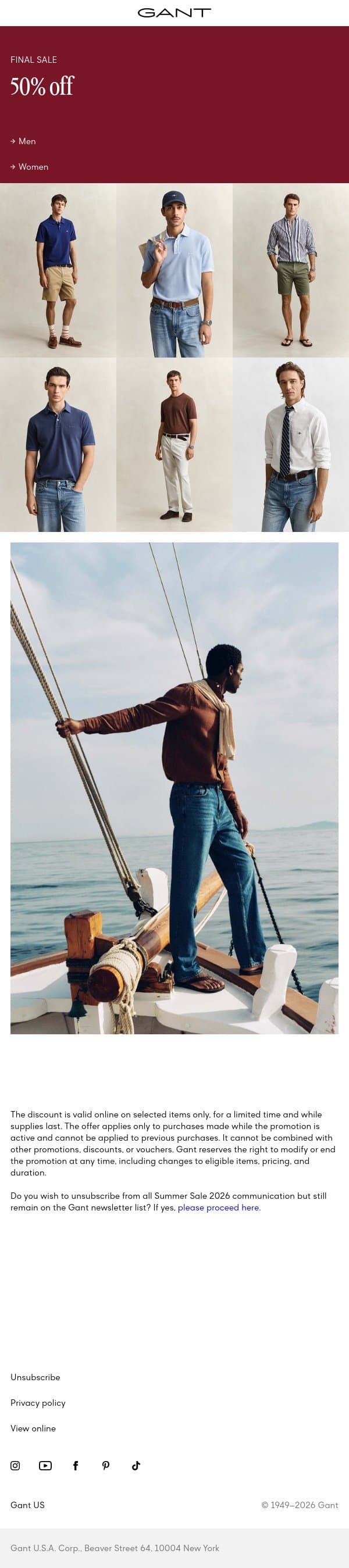 All sale 50% off email from Gant screenshot