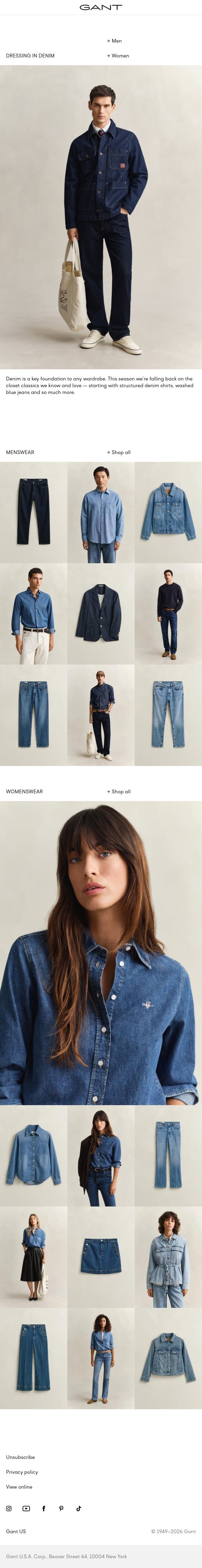 Dressing in denim email from Gant screenshot