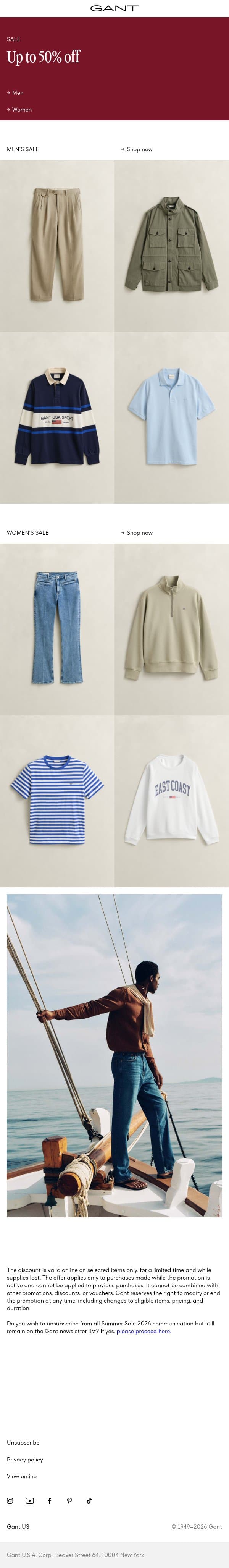 Bestsellers – Now on sale email from Gant screenshot