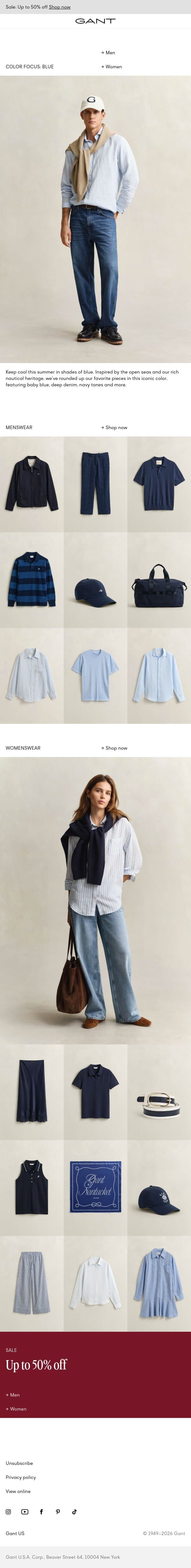All blue styles email from Gant screenshot