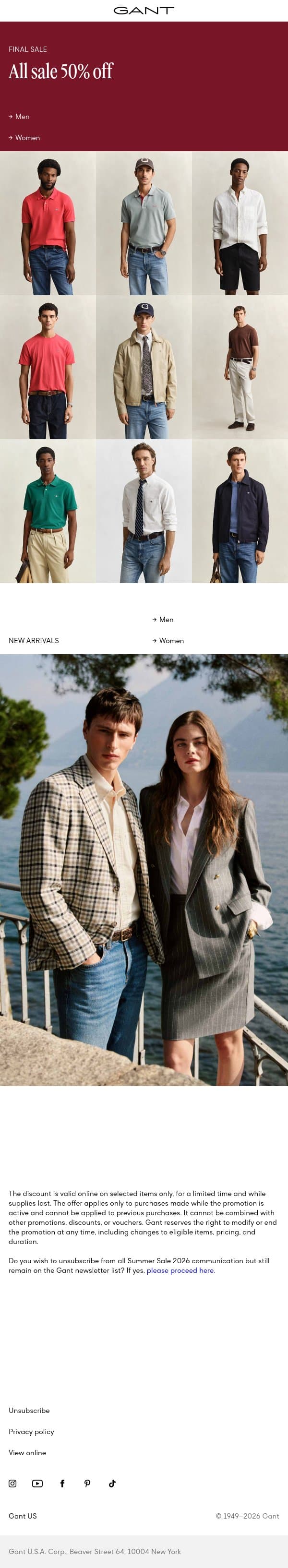 Final Sale: 50% off email from Gant screenshot