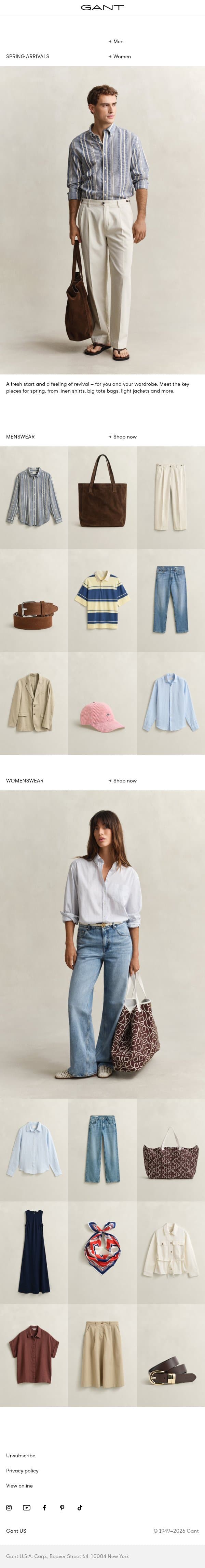 Spring arrivals email from Gant screenshot