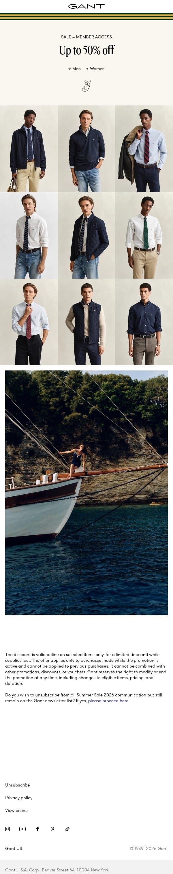 Sale: Up to 50% off email from Gant screenshot