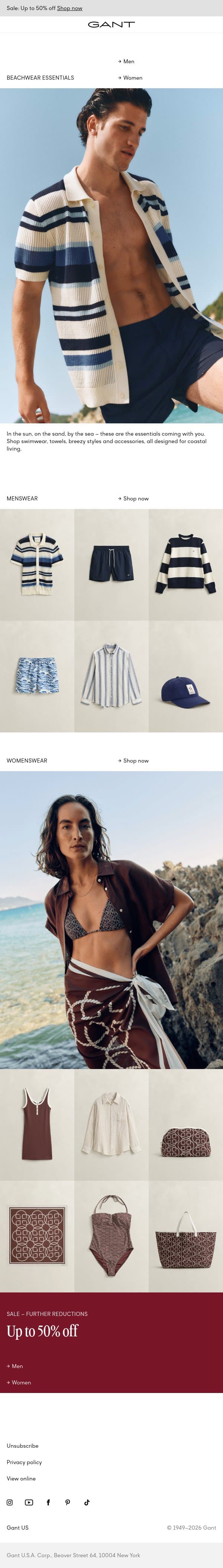 Beachwear essentials on sale email from Gant screenshot