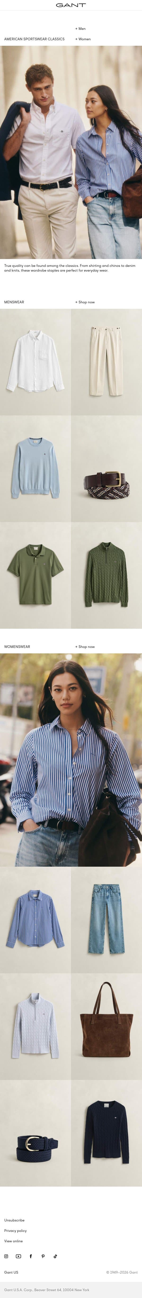 American sportswear classics email from Gant screenshot
