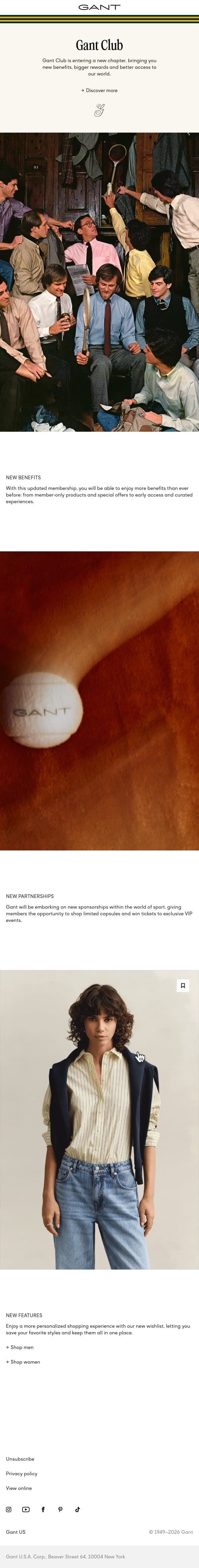 Gant Club enters a new chapter… email from Gant screenshot