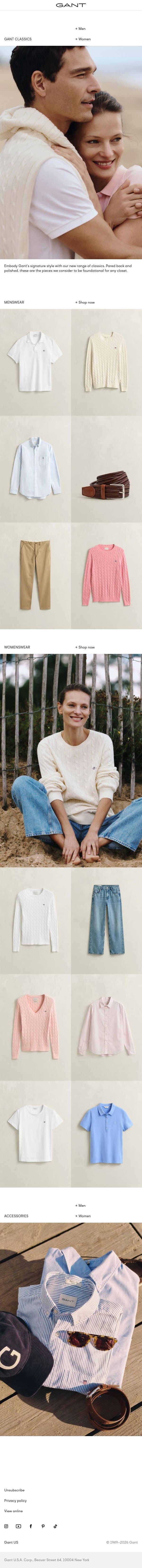 Your new wardrobe staples email from Gant screenshot