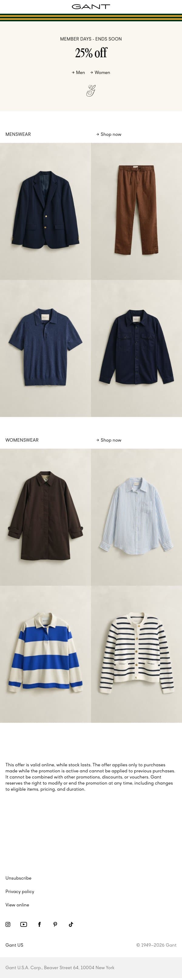 Last chance to shop this exclusive offer email from Gant screenshot