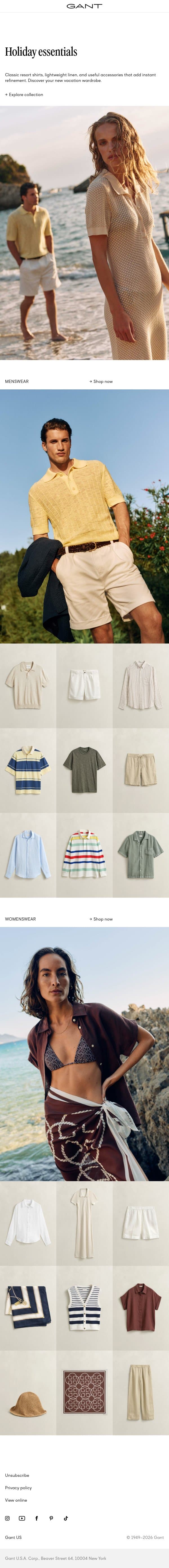 New In: Holiday Essentials email from Gant screenshot