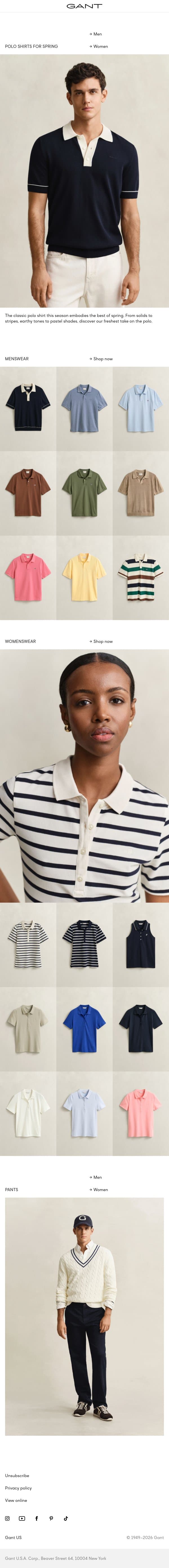 Polo shirts for spring email from Gant screenshot