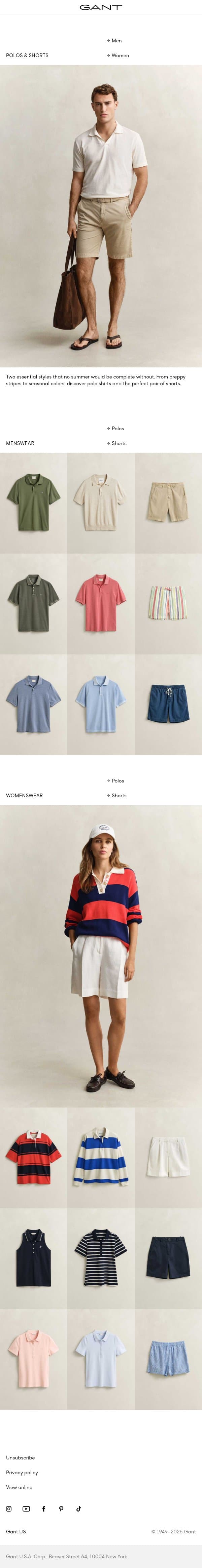 Summer polos & shorts email from Gant screenshot