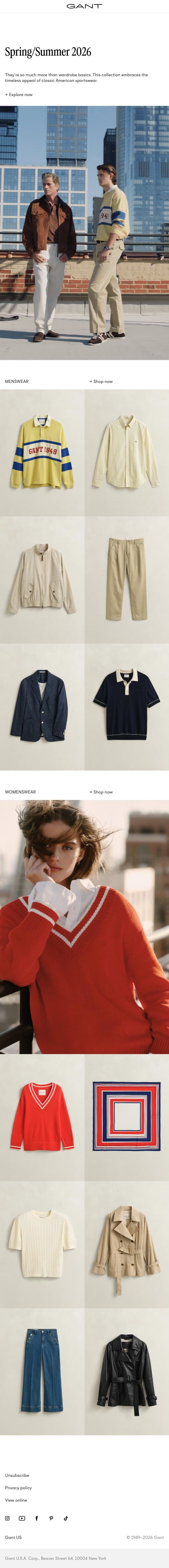 Signatures in American sportswear email from Gant screenshot