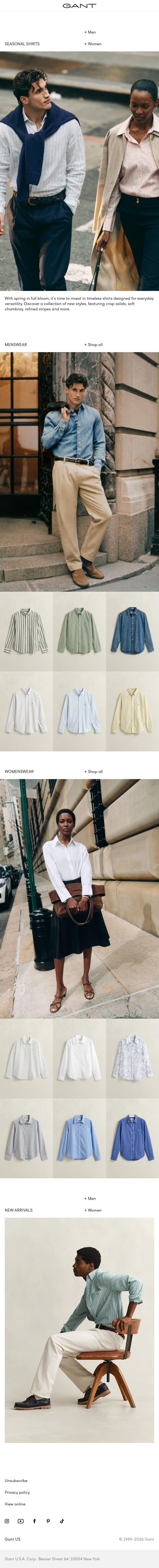Seasonal shirts email from Gant screenshot