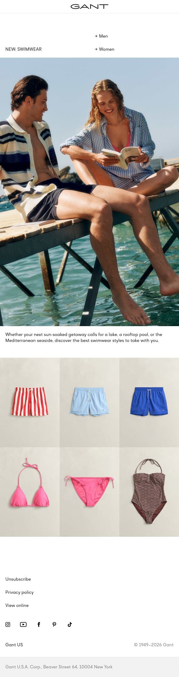 Swimwear essentials email from Gant screenshot