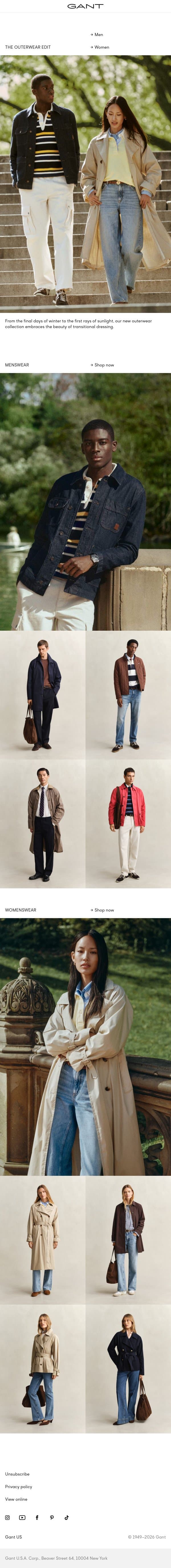 The Outerwear Edit email from Gant screenshot