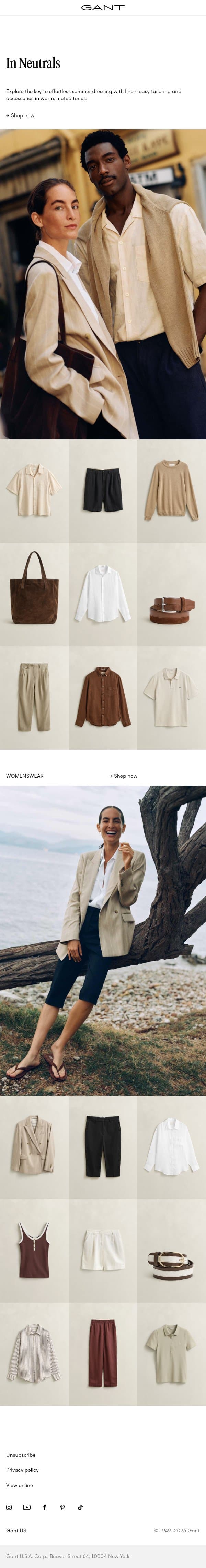 New in: Summer Linen email from Gant screenshot
