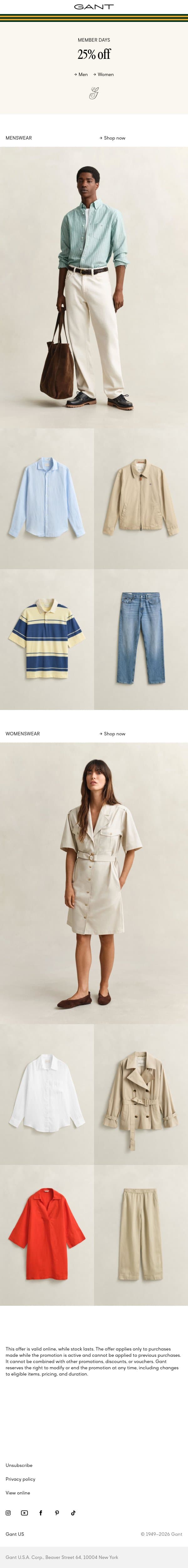 25% off our bestsellers email from Gant screenshot