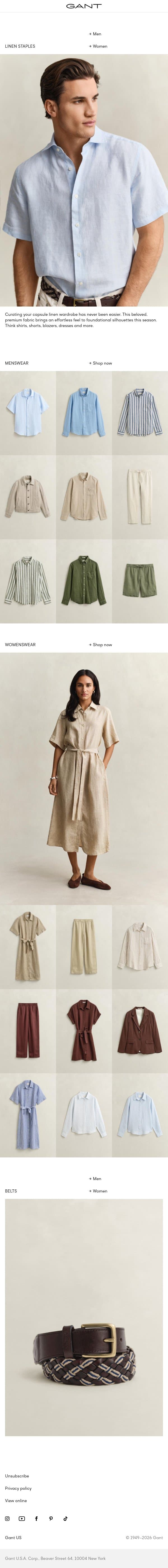 New: Linen staples email from Gant screenshot