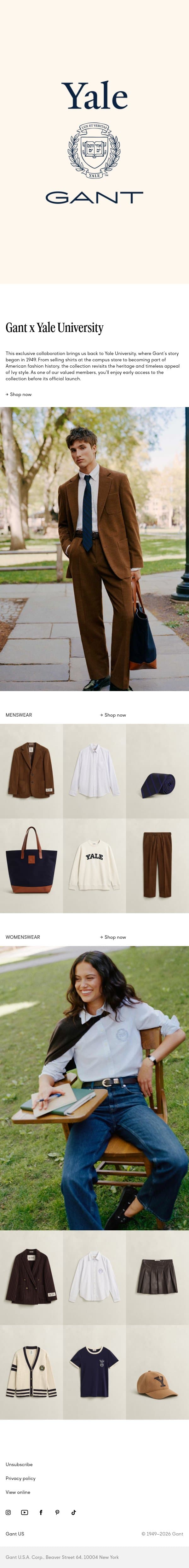 Early member access: Gant x Yale University email from Gant screenshot