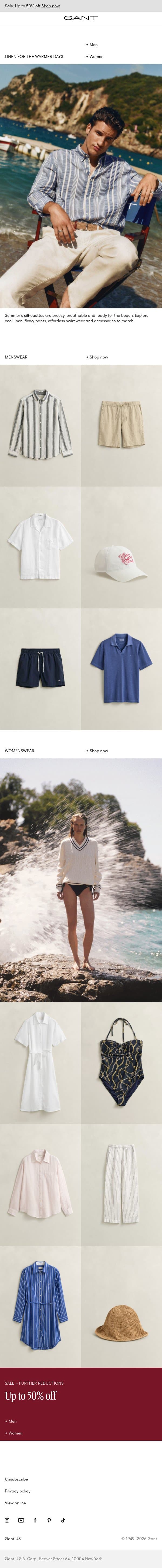 Linen for the warmer days email from Gant screenshot