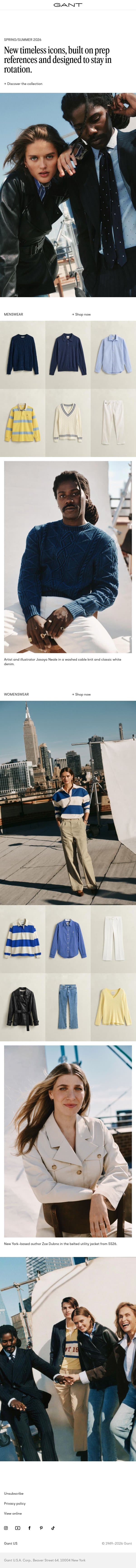 New: Spring/Summer 2026 email from Gant screenshot