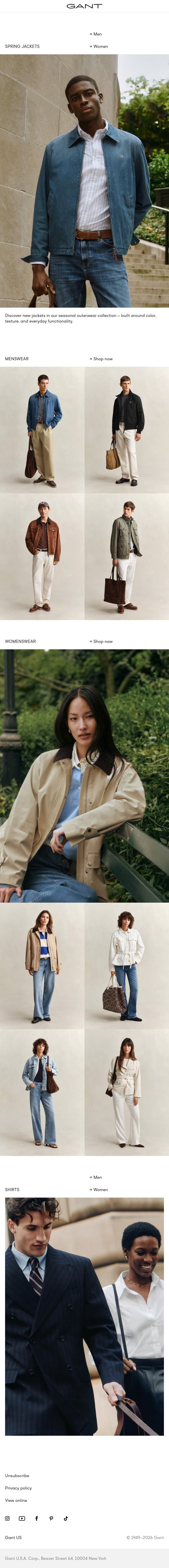 New: Spring Jackets email from Gant screenshot