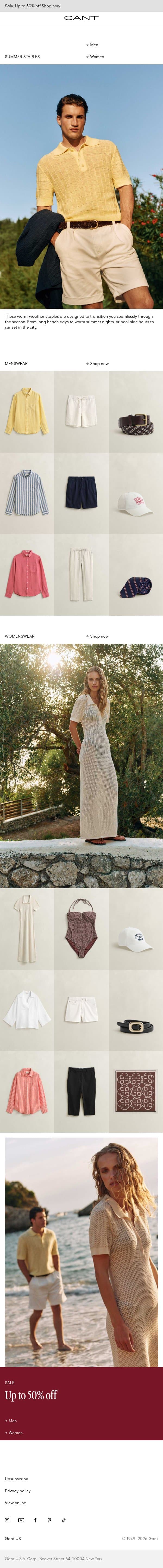 Summer staples email from Gant screenshot