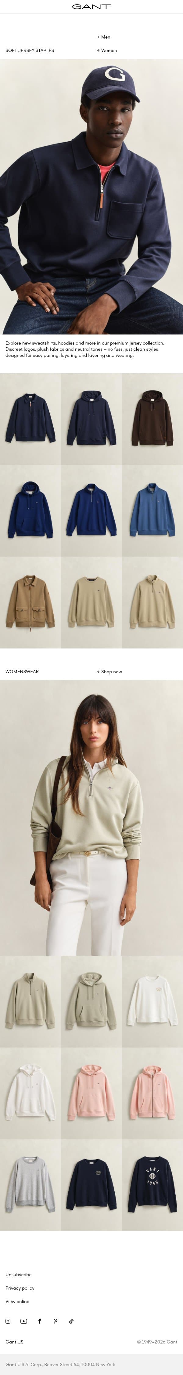 Soft jersey staples email from Gant screenshot