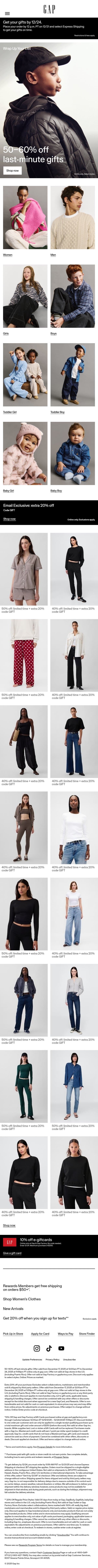 50–60% off + you can still get it on time with Express Shipping email from Gap screenshot